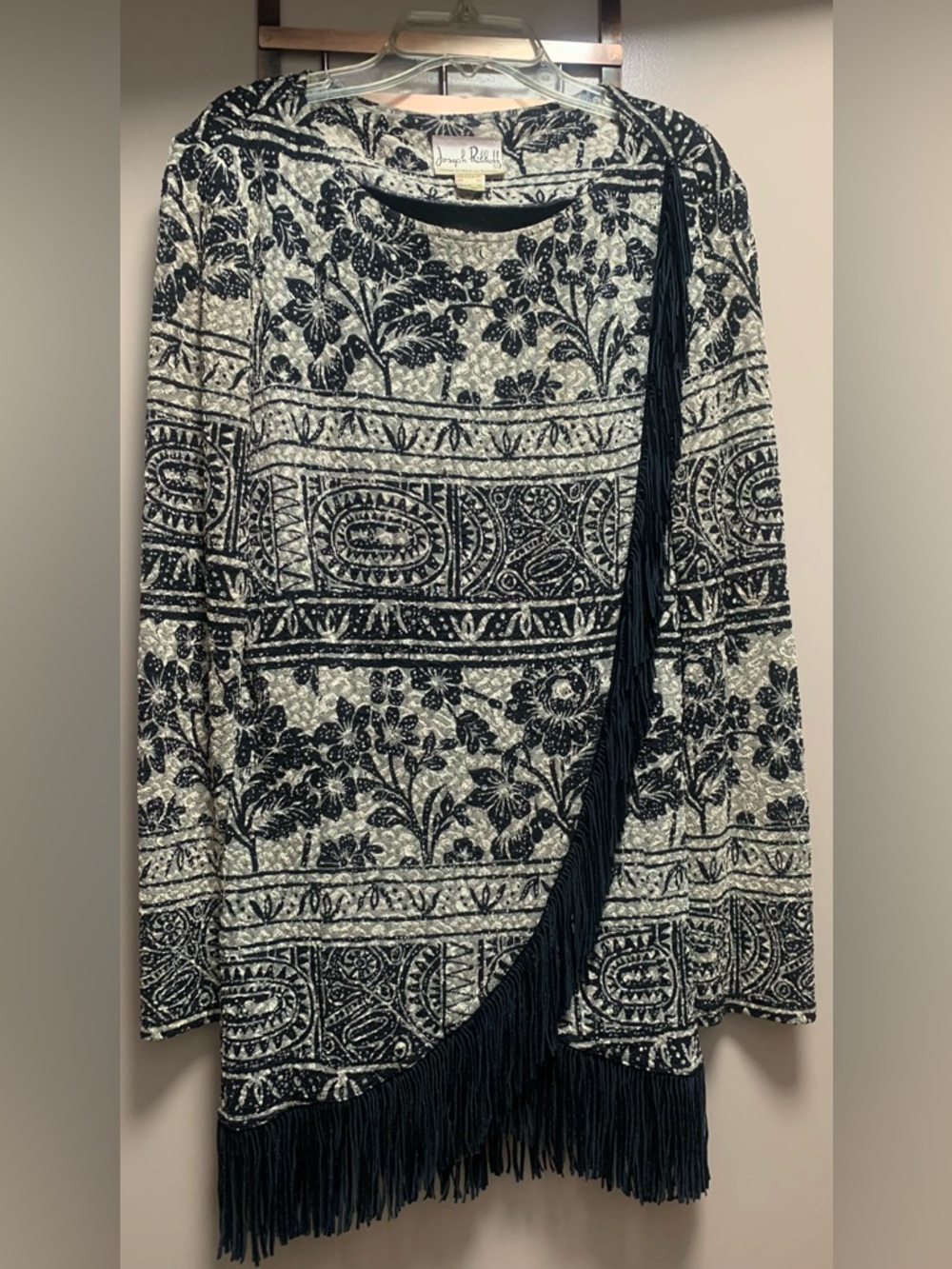 Vintage Joseph Ribkoff Tunic Asymmetric Fringe Trim Size M